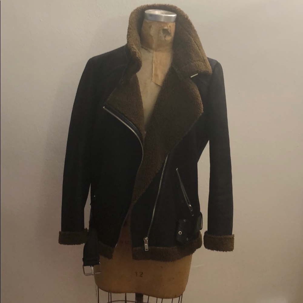 Zara faux leather biker shearling